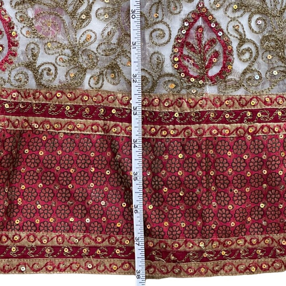 3 Piece Indian Lengha Set - Red/White/Gold Floral Detail - Picture 7 of 7